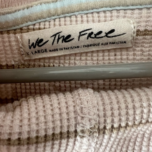 Free People blush, beige, striped tunic pullover hooded waffle knit top XL - Picture 6 of 7